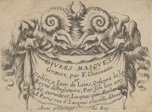 Titelplade med to Satyrhoveder, fra Divers Masques, ca. 1635-45. af Francois Chauveau