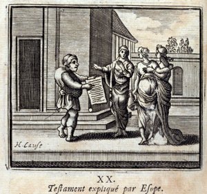 Will forklaret af Æsop. Fabler af Jean de La Fontaine (1621-95). Illustration af Francois Chauveau (1613-1676). Udgave af 1728. af Francois Chauveau