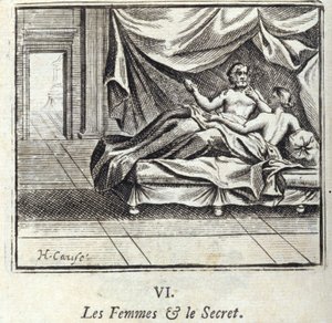 Kvinder og hemmelighed. Fabler af Jean de La Fontaine (1621-95). Illustration af Francois Chauveau (1613-1676). Udgave af 1728. af Francois Chauveau