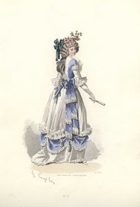 Kvinde i kjole med båndflæser, Marie Antoinettes æra.