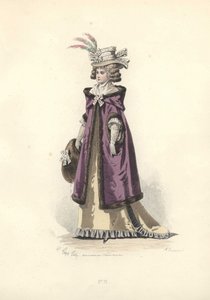 Kvinde i pelsforet hættefrakke, Marie Antoinettes æra.
