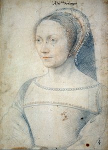 Portræt af Anne de Pisseleu, hustru til Jean de Brush, hertuginde af Etampes (1508 - 1576). Tegning med sort sten og blod af Francois Clouet (1515-1572) af François Clouet