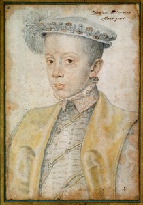 Portræt af Charles II, hertug af Lorraine og Bar (1543-1608). Tegning af blod og sort sten af Clouet Francois (1515-1572) af François Clouet