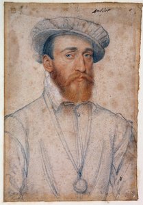 Portræt af Francois de Coligny, herre over Andelot (1521 - 1569). Tegning af blod og sort sten af Clouet Francois (1515-1572) af François Clouet