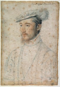 Portræt af François de Lorraine, hertug af Guise (1520 - 1563). Tegning af blod og sort sten af Clouet Francois (1515-1572) af François Clouet