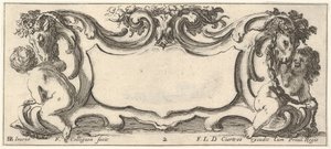 Plade 2: en kartouche med et barn set bagfra til venstre og et barn set fra ..., ca. 1640-45.