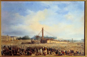 Opførelse af obelisque de Luxor place de la concorde i Paris (25. oktober
