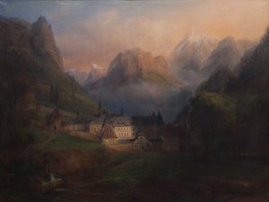 Generelt billede af Grande Chartreuse klosteret 1870 (Olie på lærred)