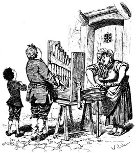 Illustration til Paul Scarrons tegneserieroman: Barbar-orgelspiller er gået rundt på gaden (gravering) af Francois Edouard Zier