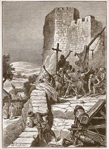 Procession af korsfarerne rundt om Jerusalems mure, illustration fra 