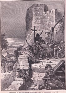 Optog af korsfarerne rundt om Jerusalems mure 1097 e.Kr af Francois Edouard Zier