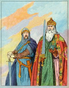 Den frankiske kong Charles den Store og den franske ridder Roland de Roncevaux - Charlemagne og Le Chevalier Roland (736-778) - Illustration af Francois Zier (1856-1924) hentet fra "Nos-Gires-Nationales" omkring 1920