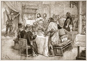 Budbringeren, der bringer Harold nyheden om Vilhelms landgang, illustration fra "The Church of England: A History for the People