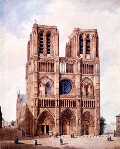 Facaden på Notre Dame-katedralen i Paris Maleri af Francois Etienne Villeret (ca. 1800-1866) 1800-tallets Paris, Musee Carnavalet