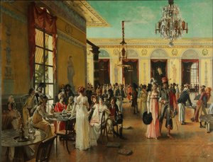 Café Frascati en scene fra Napoleons tid=, 1893 af Francois Flameng