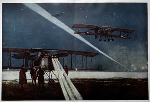 Første Verdenskrig: "" afgår fra en eskadron "" Naboer" til en natbombning i 1918"" Akvarelmaleri af Francois Flameng (1856-1923) 1918 Privat samling af Francois Flameng
