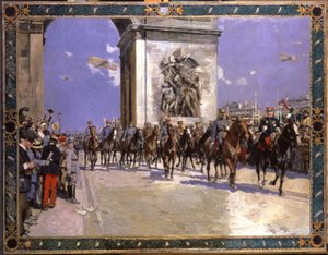 Historie. Frankrig. Første Verdenskrig. Sejrsparade i Paris, 4. juli af Francois Flameng