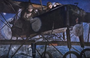 Med den franske lufttjeneste, et natbombardement af en Voisin Biplan af Francois Flameng