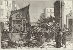 En gade i Napoli (gravering) af Francois Fortune Antoine (after) Ferogio