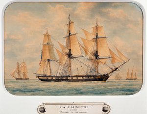Corvette Fauvette, af Francois Roux (1811-1882), akvarel, Frankrig