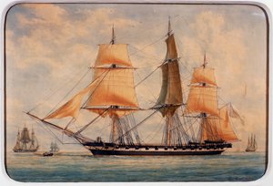 Korvetten La Favorita, akvarel af Francois Roux (1811-1882), Frankrig