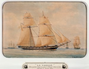 Skonnerten La Gazelle, af Francois Roux (1811-1882), akvarel, Frankrig