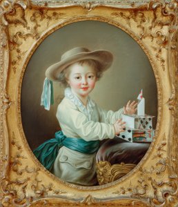 Lille dreng, der bygger et korthus af Francois Hubert Drouais