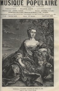 Portræt af Marie Pelissier (eller Pellissier) (1707-1749), fransk operasangerinde - gravering efter maleriet Hubert Drouais - gravering i "" La musique populaire""" illustreret ugeavis - 1882 af Francois Hubert Drouais