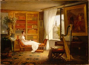 Madame Récamiers salon i Abbaye-aux-Bois, 1826. af Francois Louis Dejuinne