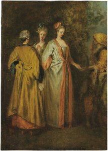 The Fortune Teller (olie på panel) af Francois Louis Joseph (attr. to) Watteau