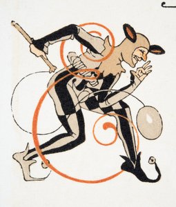 Bogstav E fra Personages de Comedie, pub. 1922 (stenciltryk) af Francois Louis Schmied