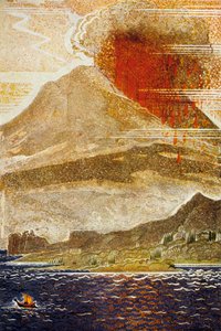The Odyssey af Homer: Ulysses nærmer sig øen Cylop-vulkanen, indgraveret af Theo Schmied, 1930-33 farve litho af Francois Louis Schmied
