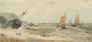 Boulogne Havn (wc over grafit og kropsfarve på papir) af Francois Louis Thomas Francia
