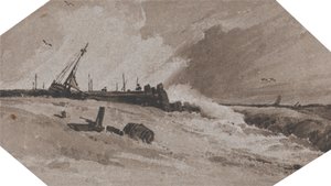 Anløbsbro i en storm af Francois Louis Thomas Francia