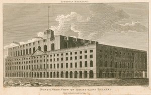 Nordvest udsigt over Drury Lane Theatre, London af Francois Louis Thomas Francia
