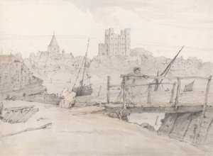 Sydøst udsigt over Rochester Castle og katedralen af Francois Louis Thomas Francia