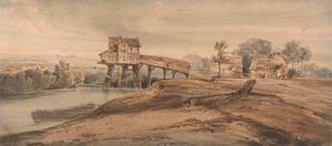 Vandmøllen over broen ved Charenton af Francois Louis Thomas Francia