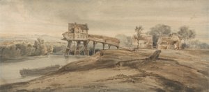 Vandmøllen over broen ved Charenton, efter et maleri af Thomas Girtin (1775-1802) (wc over grafit på papir) af Francois Louis Thomas Francia