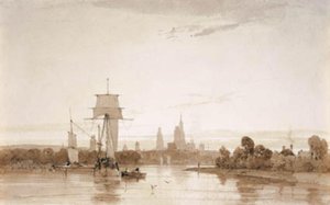 Udsigt fra Seinen mod Rouen domkirke og by. Morgen af Francois Louis Thomas Francia