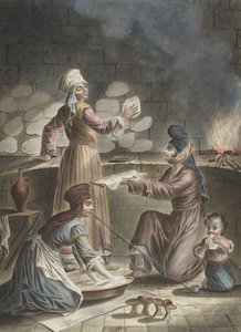 Tyrkiske kvinder bager brød, 1790 af Francois Marie Rosset