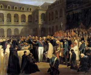 Begravelse for ofrene for Fieschi-angrebet den 5/08/1835 i nærværelse af kong Louis-Philippe Giuseppe Fieschis (korsikanske konspirator) angreb fandt sted den 28. juli 1835 mod Louis-Philippe I, franskmændenes konge, Boulevard du Tempel i Paris. P