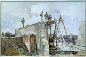 Husbyggeplads under opførelse set fra Granet-vinduet på Instituttet. Akvarel af Francois Marius Granet (1775-1849). 19. århundrede. Svag. 0,25x0,38 m. Paris, Louvre-museet af Francois Marius Granet