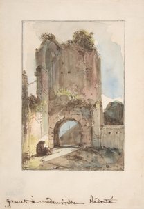 Munk siddende foran en ødelagt gateway, n.d.. af Francois Marius Granet