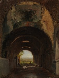 Udsigt i staldene i Villa Maecenas, Tivoli, ca. 1805-10. af Francois Marius Granet