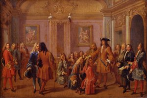 Første udnævnelse af ridderne af Saint-Louis-ordenen af Louis XIV i Versailles den 8. maj 169 af Francois Marot