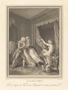 Den indiskrete af Francois Nicolas Barthelemy Dequevauviller after Antoine Borel