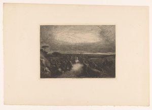 Landskab med en rytter i en menneskemængde Dance les kampagner i Rom. (titel på objekt) af Francois Nicolas Chifflart