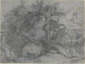 Undersøgelse til "Surprise" (Battle of the Tigers) af Francois Nicolas Chifflart