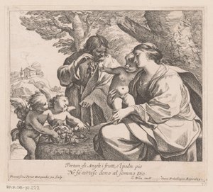 Hellig familie med putti og druer Portan gli Angeli i frutti (...) (titel på objekt) af Francois Perrier