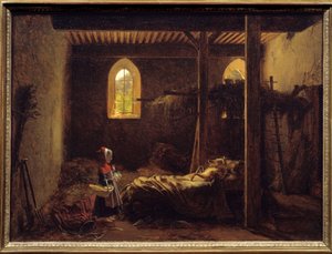 Rødhætte Illustration af Charles Perraults fortælling, Rødhætte foran ulven forklædt som bedstemor. Maleri af Francois Richard Fleury (1777-1852) 1800-tallet søn. 0,35x0,47 m . af Francois Richard Fleury